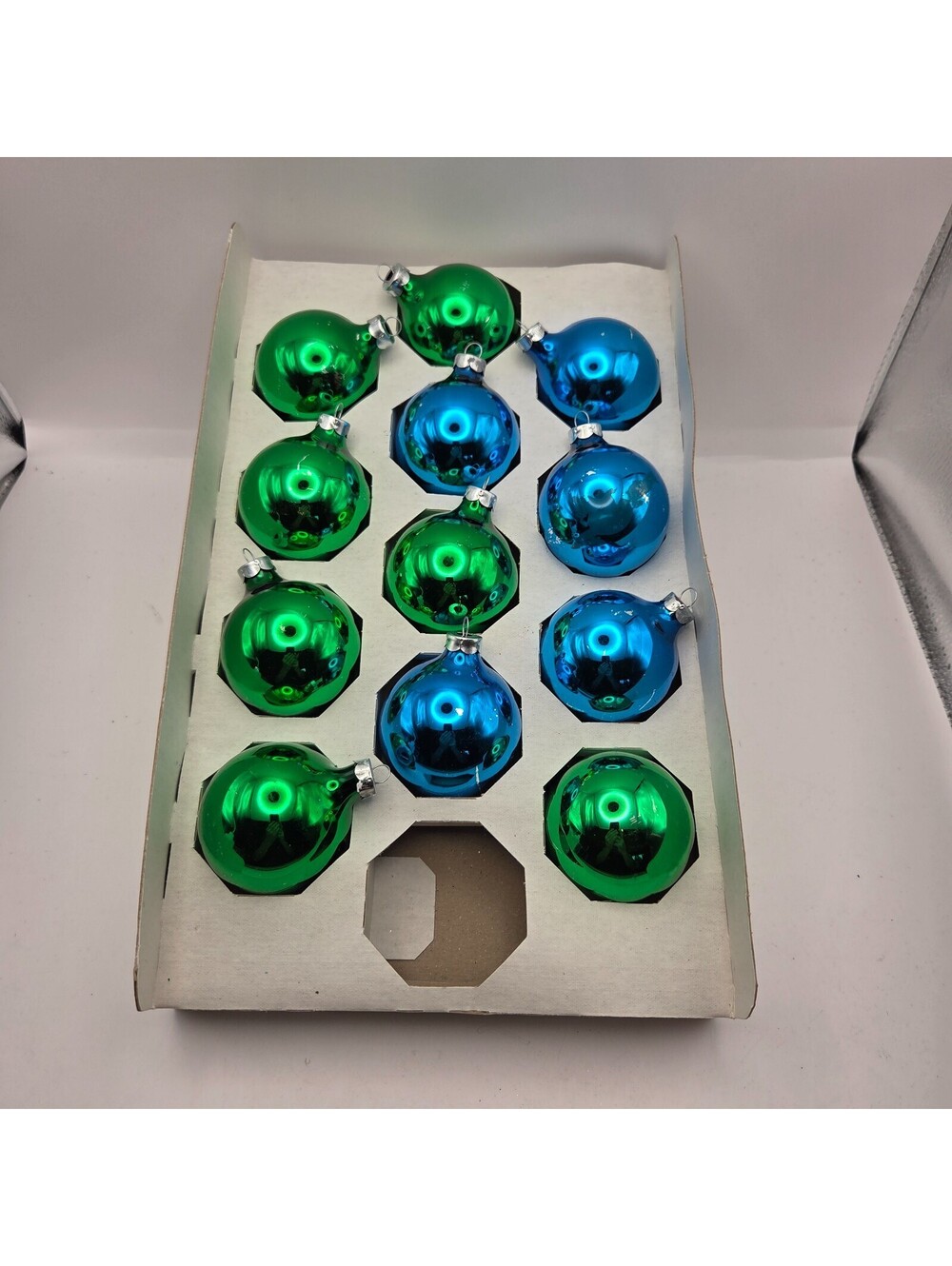 Vintage Kmart Trim A Home 12 of 13 Glass Ball Ornaments Blue Green USA 2in #4